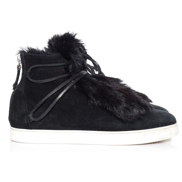 Gianvito Rossi Black Inuit fur-trimmed Suede High Top Sneakers sz 40/9.5-10 - Picture 3 of 10